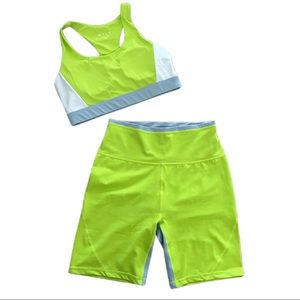 Wilo Neon green sports bra and biker shorts set
